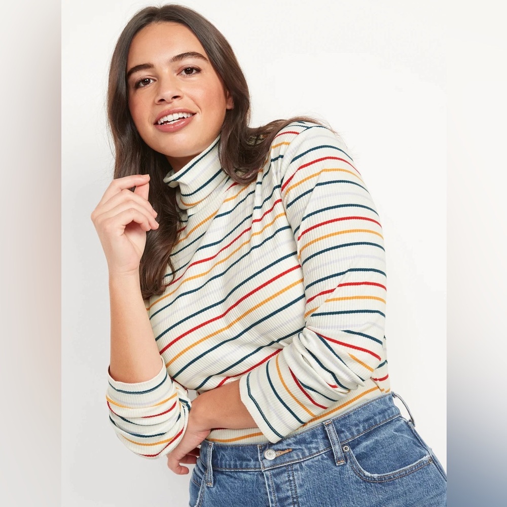 Turtleneck Striped Long Sleeve Shirt